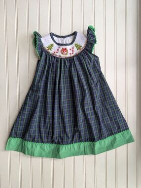 Trish Scully Child Smocked Plaid Girls' Dress with Green Trim